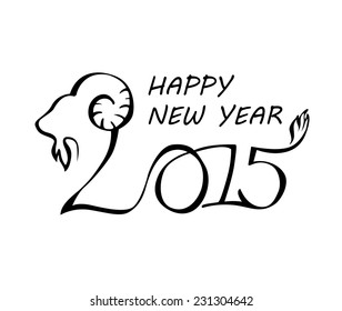 Vector of line draw of Year 2015, year of Goat