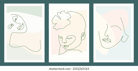 vector line drawing abstract human face modern line wall art female portrait and pet