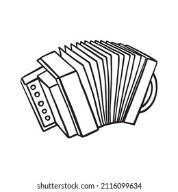 vector line drawing accordion music instrument, doodle one lineart