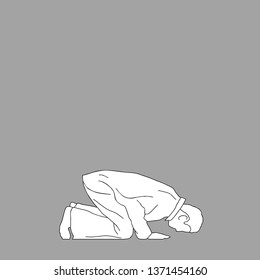 Vector line drawing of an Arab man praying
