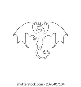 Vector line drawing of a black dragon silhouette that flying