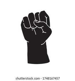 
Vector Line Drawing. Black Man Raised Fist. Simple Illustration In Doodle Style, Rally Icon, Picket, Struggle For Racial Equality. Call For The Struggle For Rights. Black Lives Metter