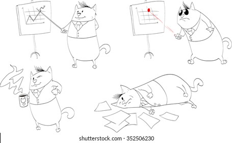 Vector line drawing of business cats with suits. Set of illustrations.