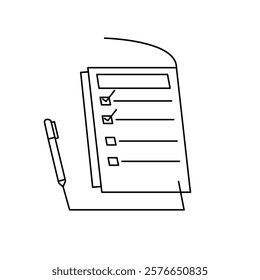 Vector Line Drawing of Checklist Icon. Hand Drawn Symbol Vector Illustration.