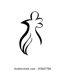 Vector of line drawing of a chicken on white background