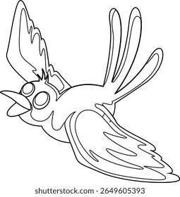 Desenho de linha de vetor de um pássaro chirping, perfeito para planilhas com temas sonoros ou livros alfabéticos para crianças.