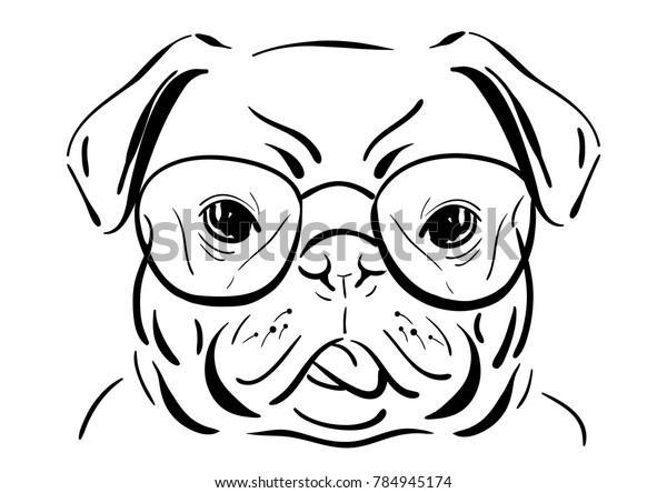Vector Line Drawing Cute Bulldog Glasses Stock Vector (Royalty Free ...