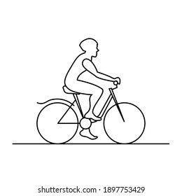Vector line drawing of cyclist riding bicycle. Leisure bike.