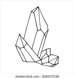 Vector Line Drawing In Doodle Style. Crystals. Isolated On White Background Simple Drawing Of Crystal, Mineral.