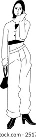 Vector line drawing of a fashionable woman