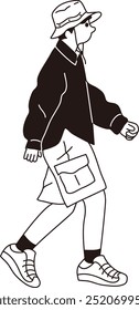 Vector line drawing of a fashionable woman