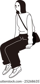 Vector line drawing of a fashionable woman