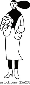 Vector line drawing of a fashionable woman