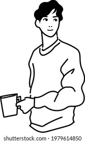Vector line drawing of a fashionable young man