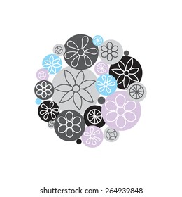 vector line drawing flower and round shape blue black and gray