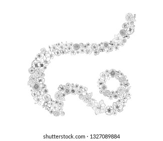 Vector line drawing flower Thai number eight