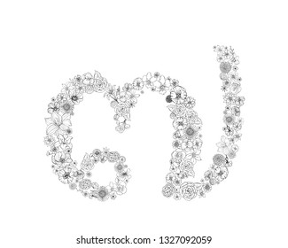 vector line drawing flower Thai number seven