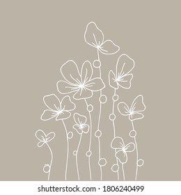 
vector line drawing. flowers on a pink background. minimal design postcard. botanical logo.