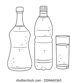 
vector line drawing forming a drinking bottle and a glass 