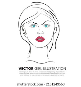 vector line drawing of a girl, Vector illustration of a beautiful woman, An idea for making logo design