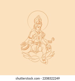 Vector Line Drawing Of Goddess Lakshmi