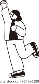 Vector line drawing of a gut-posing, joyful woman