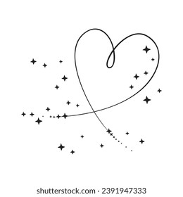 vector line drawing of heart and glitter black color and white background