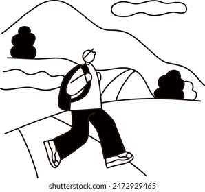 Vector line drawing of a hiker