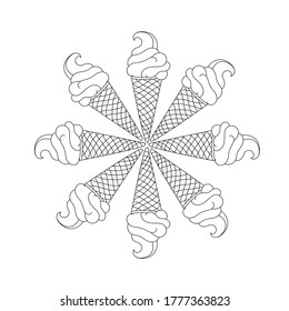 vector line drawing of ice cream cone on white background