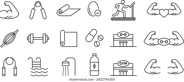 Vector Line Drawing Icon Set Related to Training