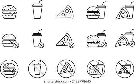 Vector Line Drawing Icon Set Related to Fast Food