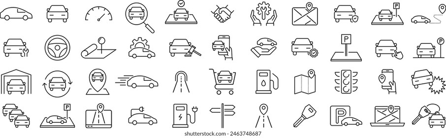 Vector Line Drawing Icon Set for Cars