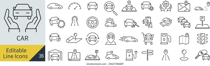 Conjunto de iconos de dibujo de línea de Vector para coches