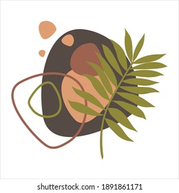 
Ilustración de dibujo de línea de vector con forma abstracta. Hojas tropicales, círculos y manchas. Escalable a cualquier tamaño. Para tela, papel marrón, bloc de notas, bloc de notas, volante, cubierta, pancarta, textiles, etc.
