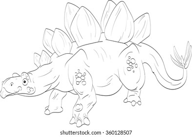 Vector line drawing illustration of a cartoon stegosaurus.