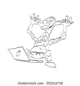 Vector line drawing illustration of laughing internet troll.