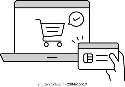 Illustration zum Zeichnen von Vektorgrafiken beim Online-Shopping mit einer Karte
