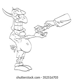 Vector line drawing illustration of paid internet troll.