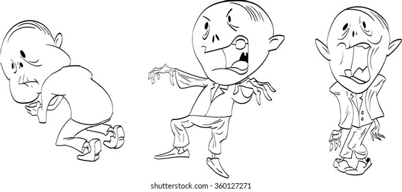 Vector line drawing illustrations of cartoon zombies.