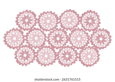 vector line drawing of imitation crochet lace tablecloth pink white background