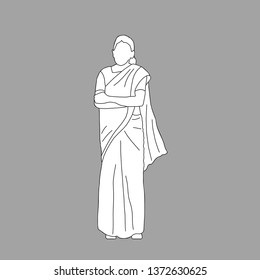 Vector line drawing of an Indian woman