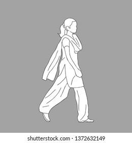 Vector line drawing of an Indian woman