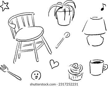 Vector line drawing of living room accessories