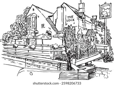 Vector Line Drawing - Lock Inn Kidderminster, UK