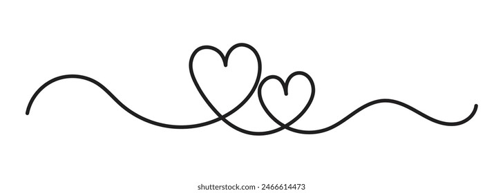Vector line drawing of love sign with two hearts doodle on white background