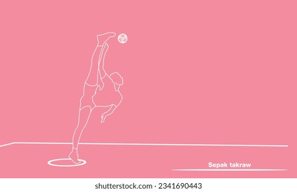 Vector, dibujo de línea de un jugador de takraw macho. imagen vectorial del logo del jugador de takraw de sepak y el logo del deporte de fútbol Personas jugando al deporte asiático tradicional Sepak Takraw.