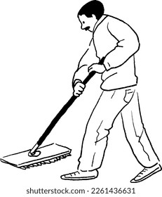 Vector line drawing of a man cleaning