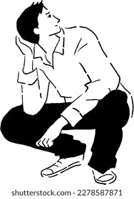 Vector line drawing of a man crouching