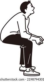 Vector line drawing of a man sitting and looking up