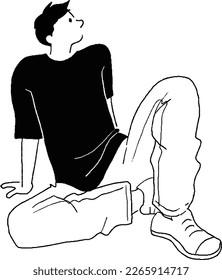 Vector line drawing of a man sitting on the ground